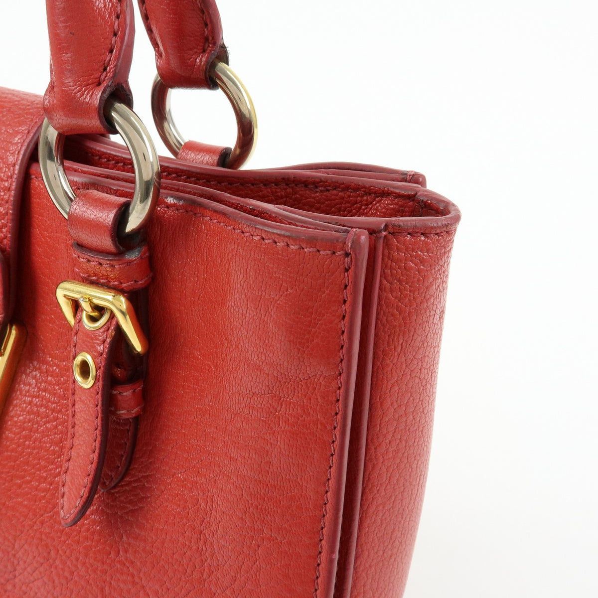 Miu Miu Madras Convertible Lock Leather Red Leather Tote Bag Bag (Pre-Owned)