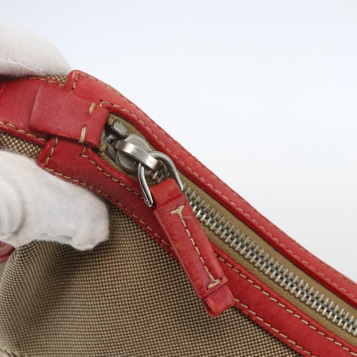 Prada Logo Zip Canvas Beige Canvas Shoulder Bag Bag (Pre-Owned)
