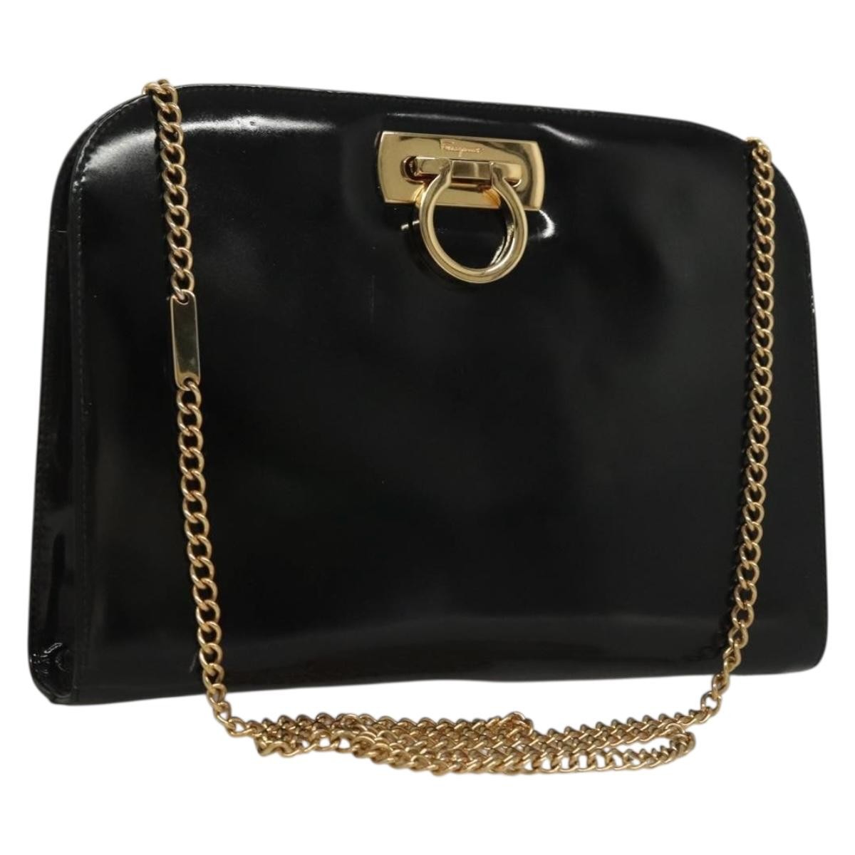 Salvatore Ferragamo Gancini Patent Leather Black Patent_Leather Shoulder Bag Bag (Pre-Owned)