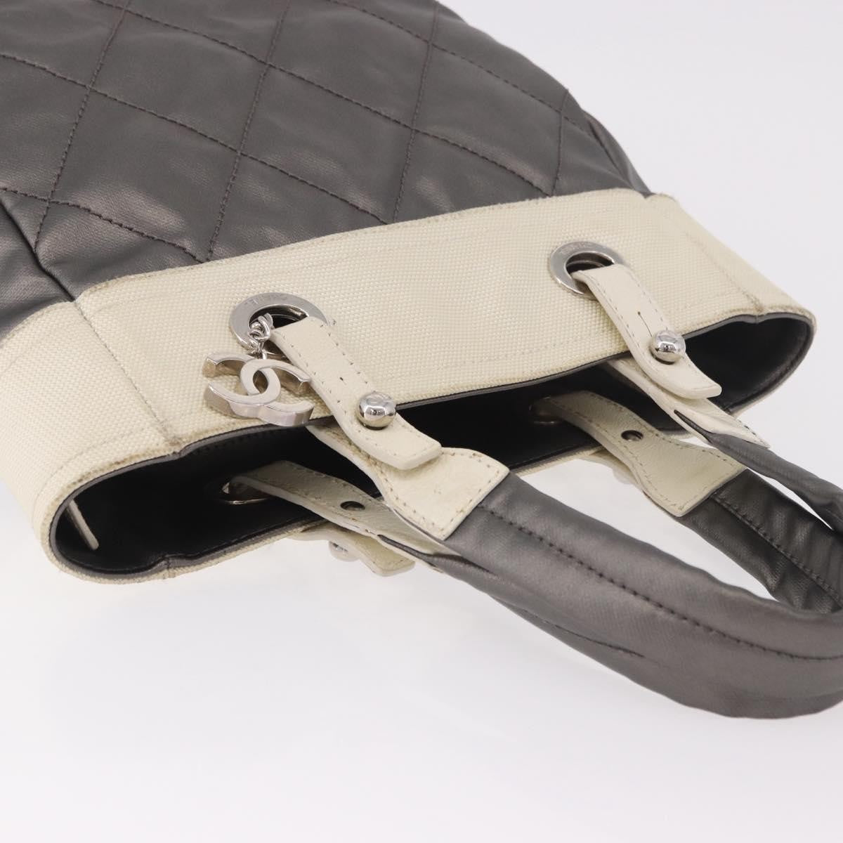 Chanel Biarritz Quilted Canvas Gray Canvas Tote Bag Bag (Pre-Owned)