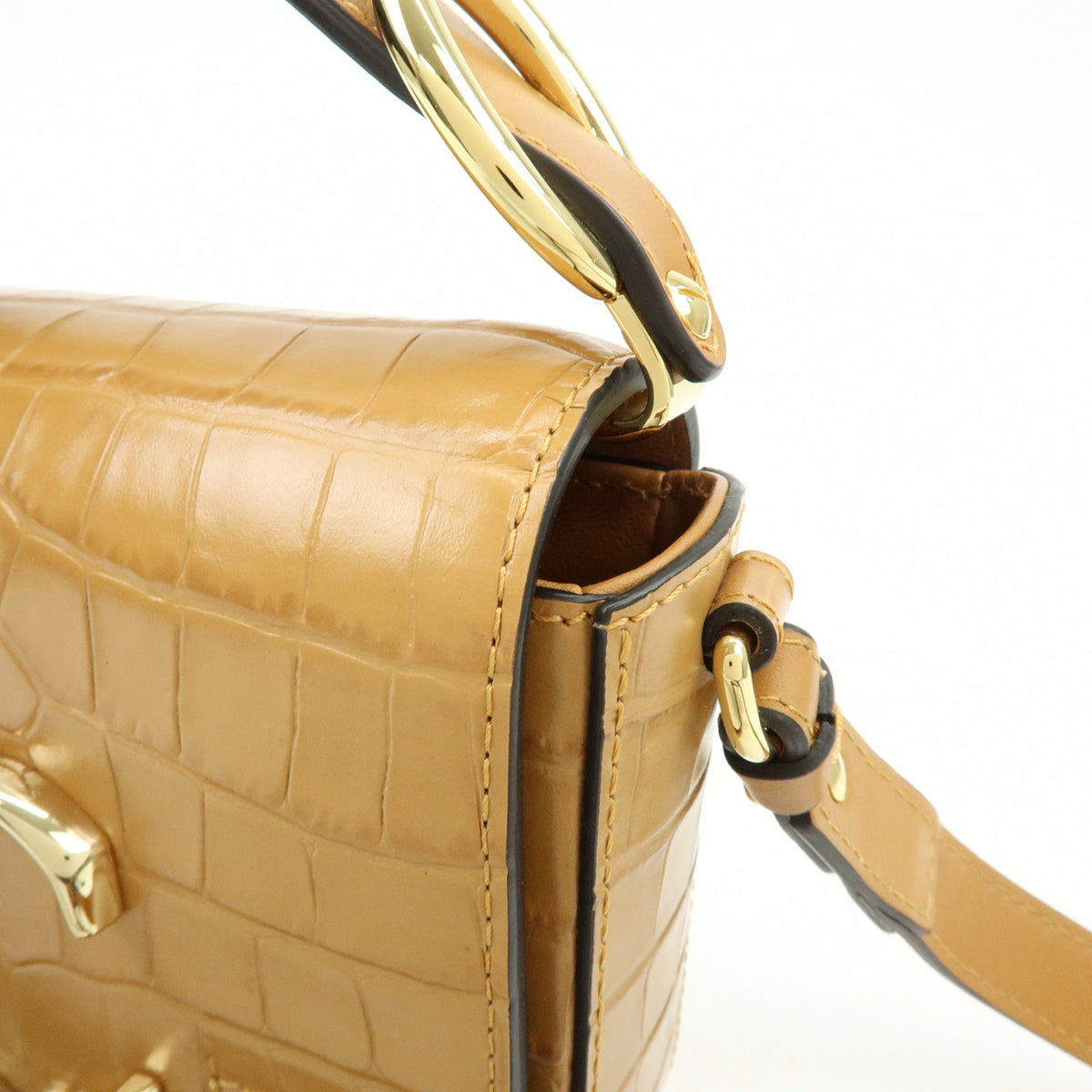 Chloe C Flap Crocodile Embossed Leather Brown Leather Handbag (Pre-Owned)