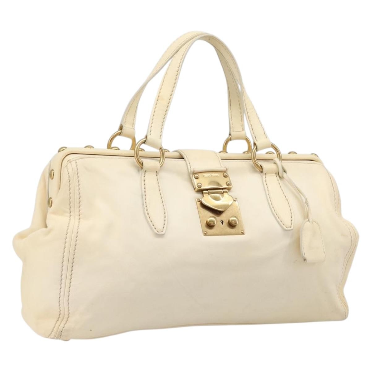 Miu Miu Beau Top Handle Leather Beige Leather Handbag (Pre-Owned)