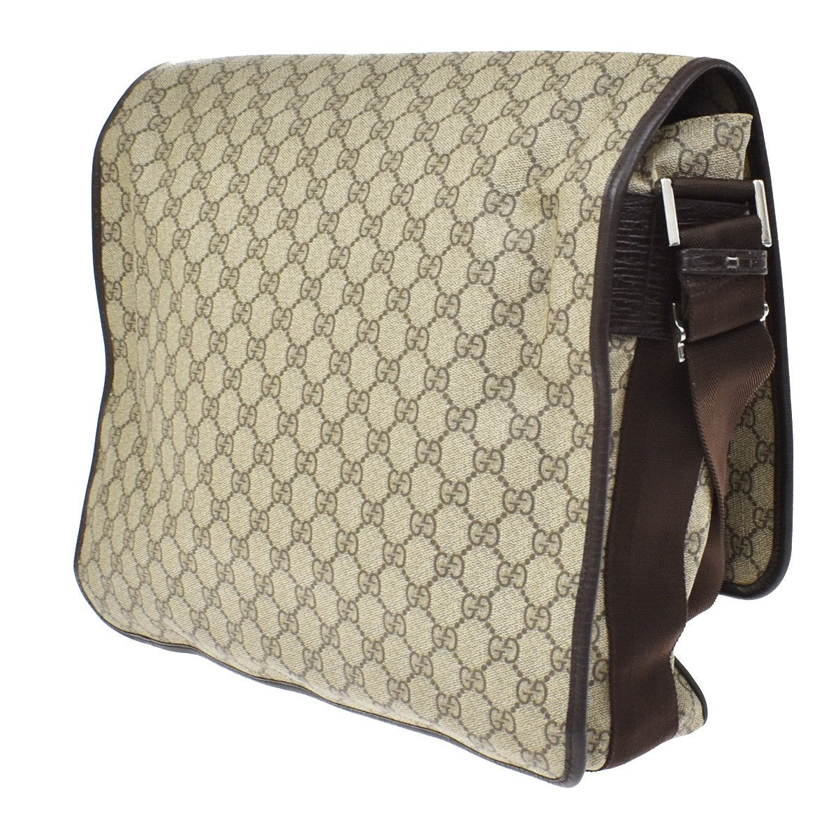 Gucci Web Strap Messenger Gg Coated Canvas Brown Leather Handbag (Pre-Owned)