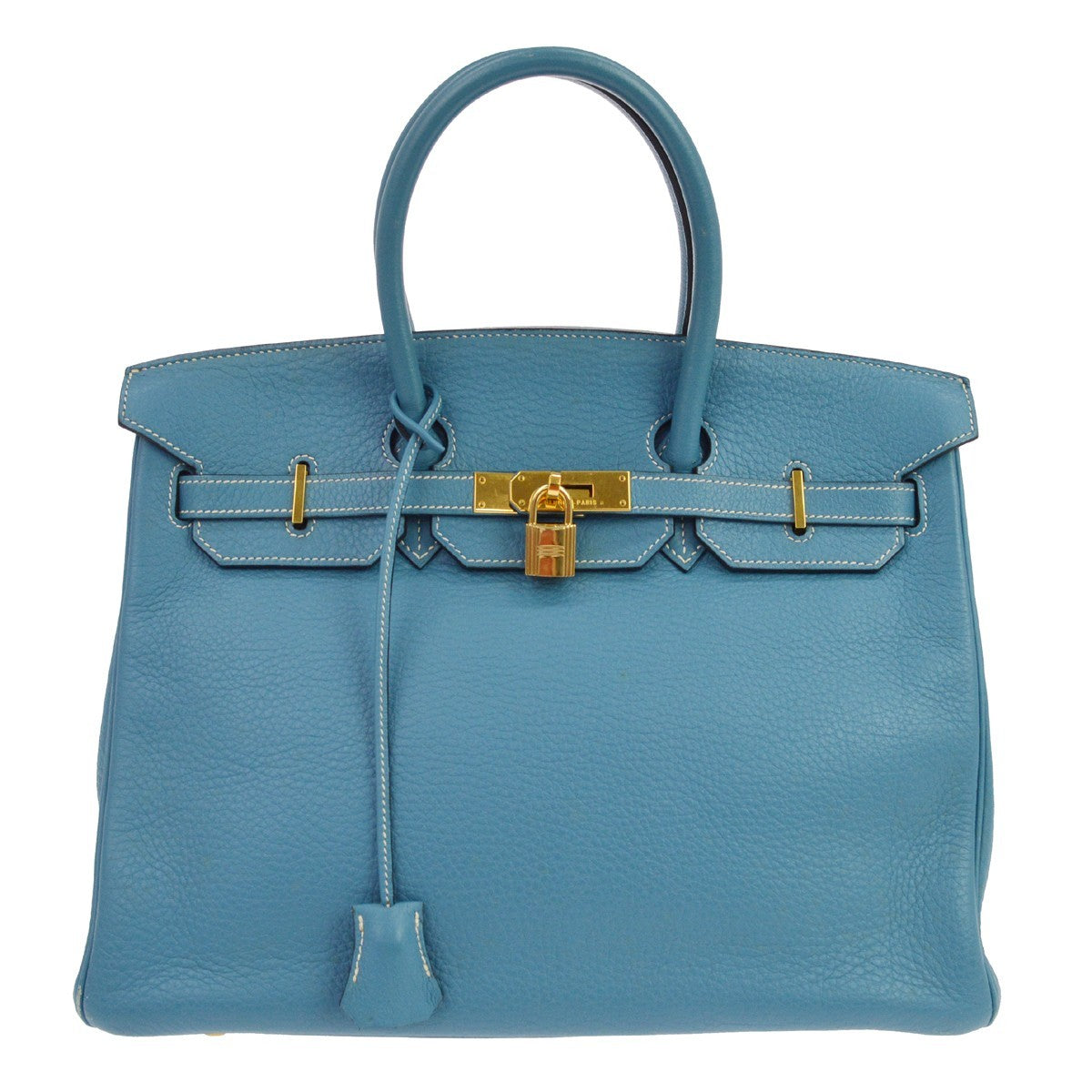Hermes Birkin Blue Clemence With Gold Hardware Blue Leather Handbag (Pre-Owned)