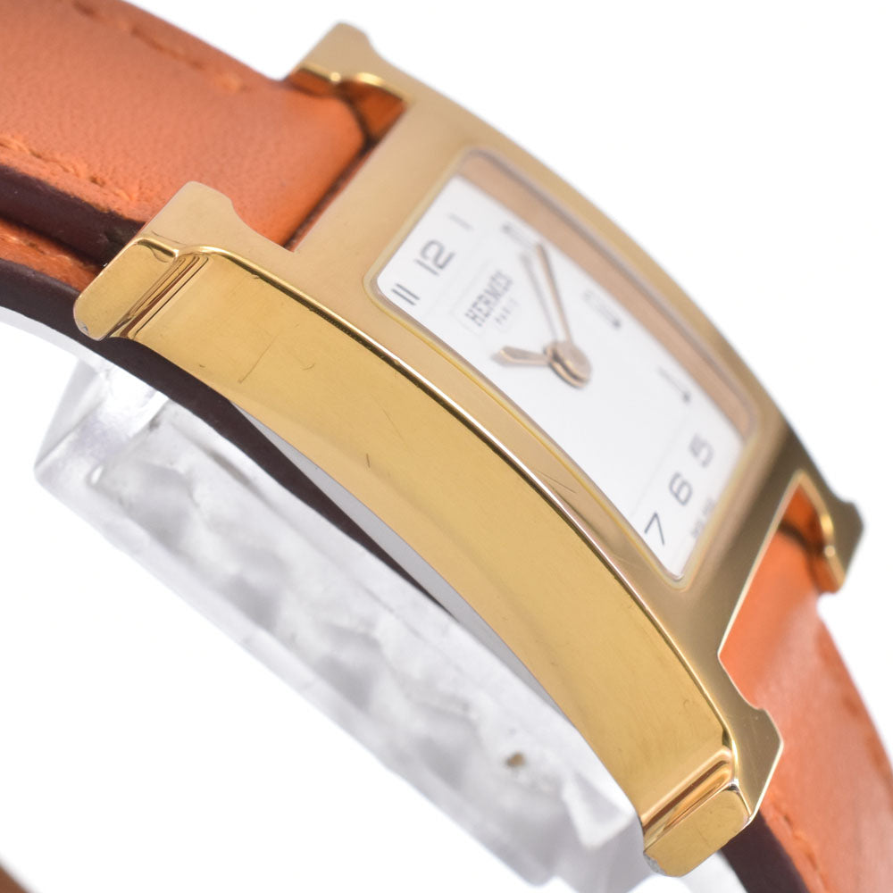 Hermes Heure H Quartz Plated Metal And Leather Watch (Pre-Owned)