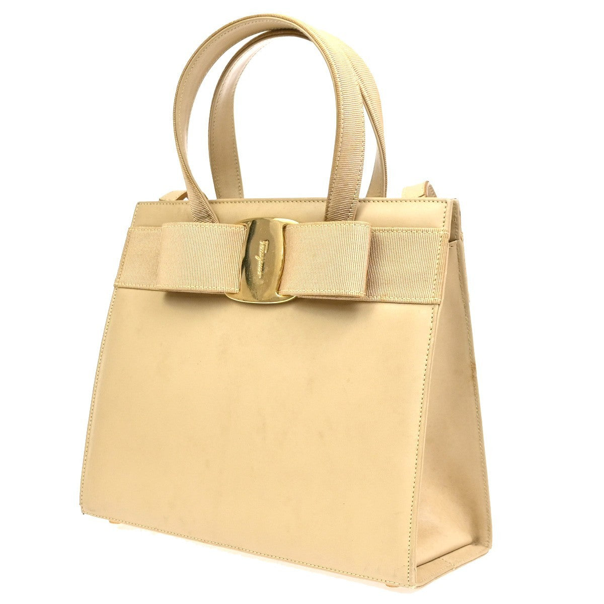 Salvatore Ferragamo Convertible Vara Bow Tote Leather Beige Leather Handbag (Pre-Owned)