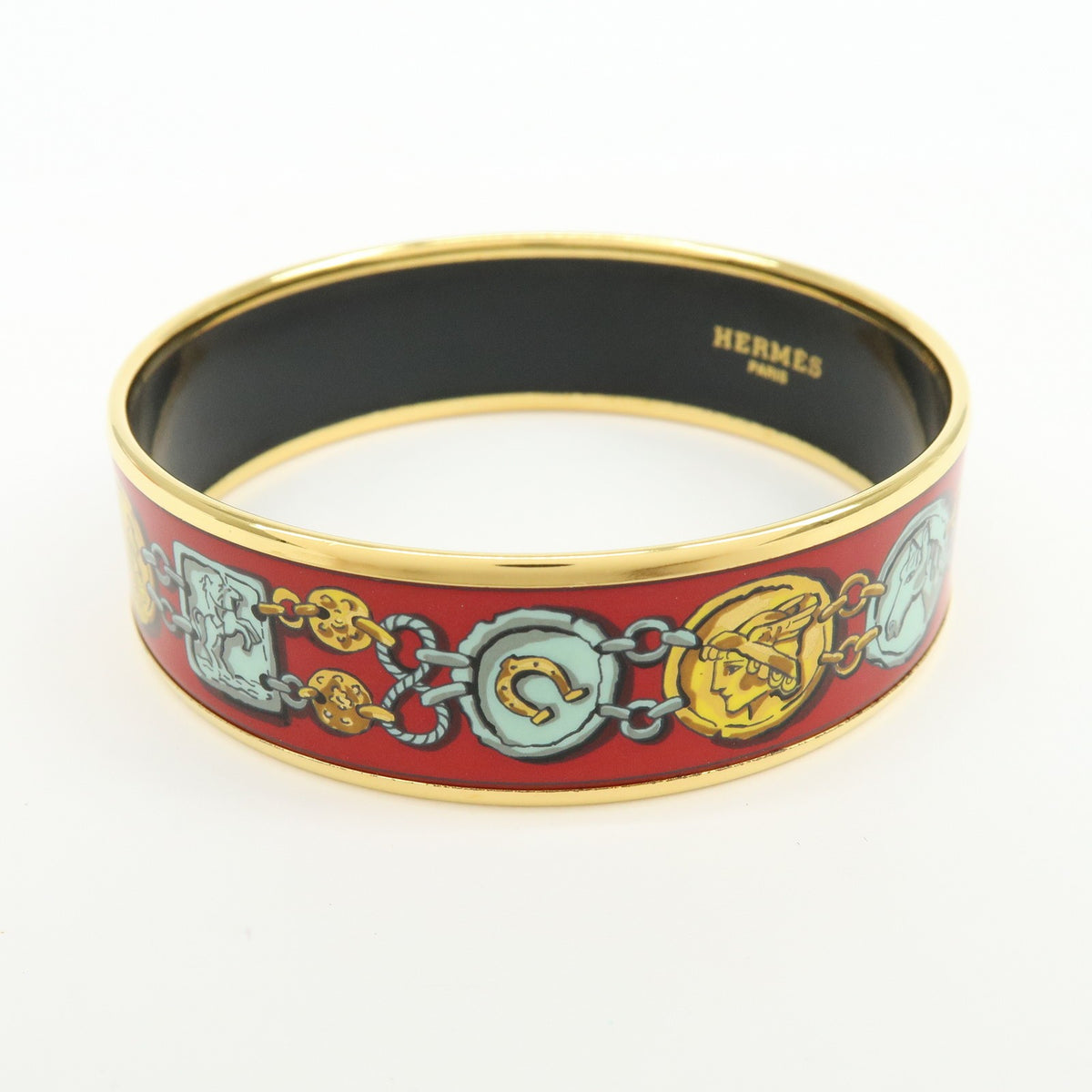 Hermes Bangle Printed Enamel Red Gold_Plated Bracelet Jewelry (Pre-Owned)