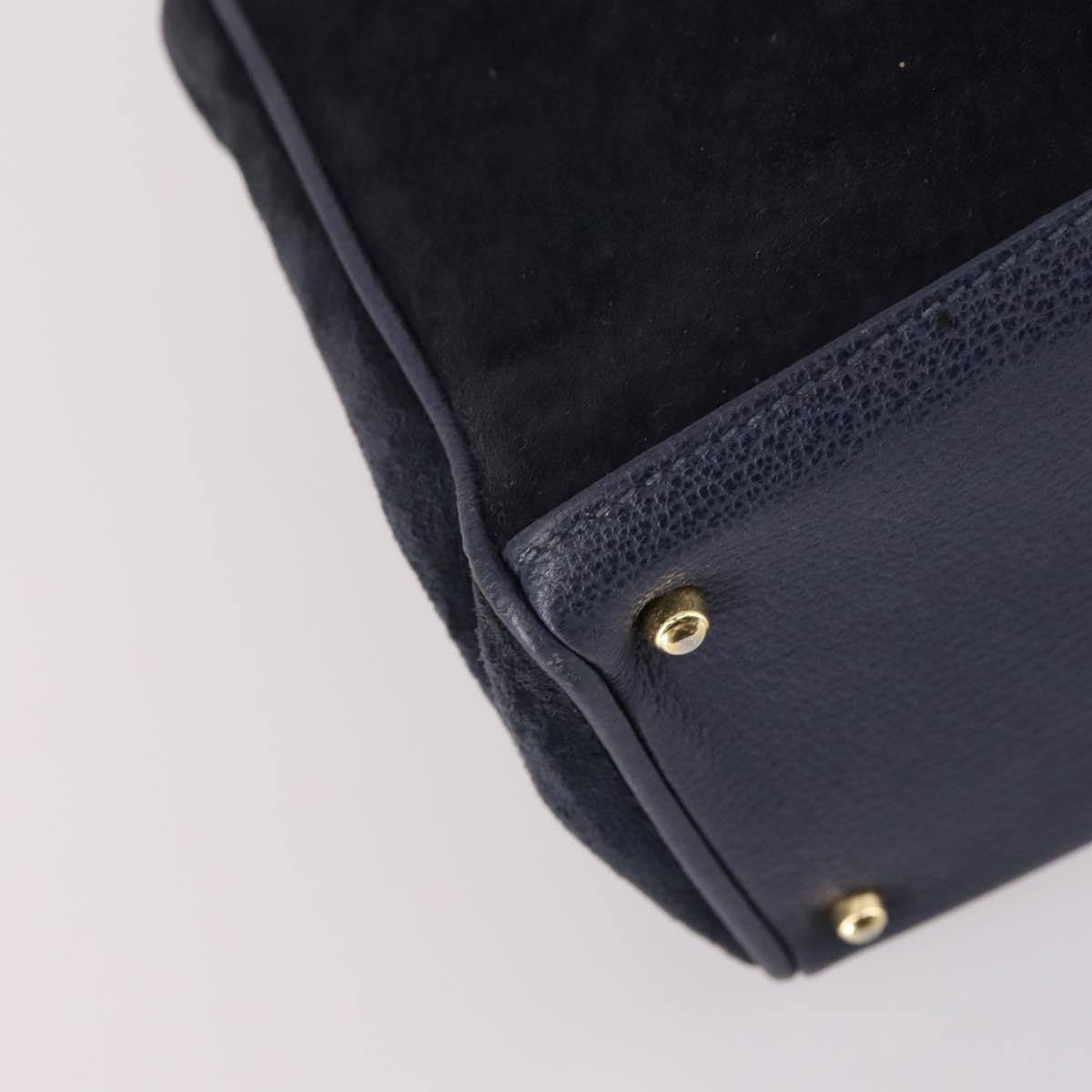 Gucci Vintage Bamboo Handle Suede Navy Suede Handbag (Pre-Owned)