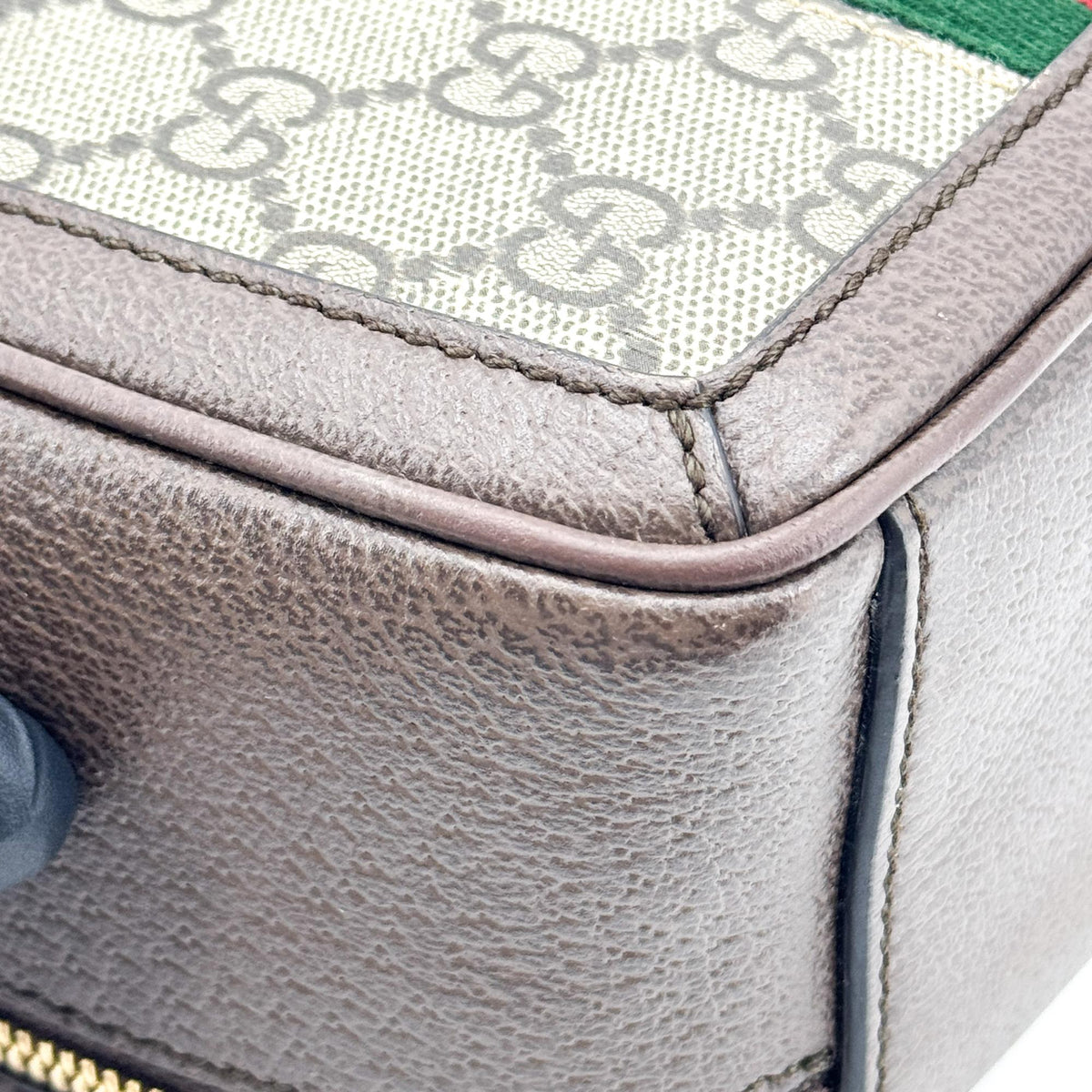 Gucci Ophidia Zip Around Top Handle Gg Coated Canvas With Leather Brown Canvas Handbag (Pre-Owned)