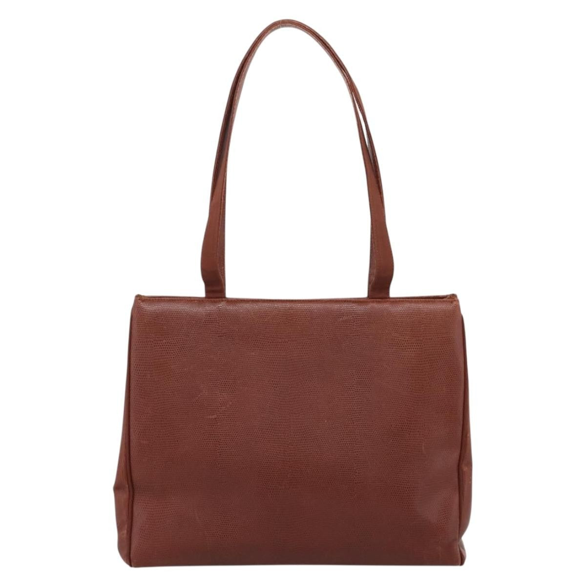 Salvatore Ferragamo Vala Tote Embossed Leather Brown Leather Tote Bag Bag (Pre-Owned)