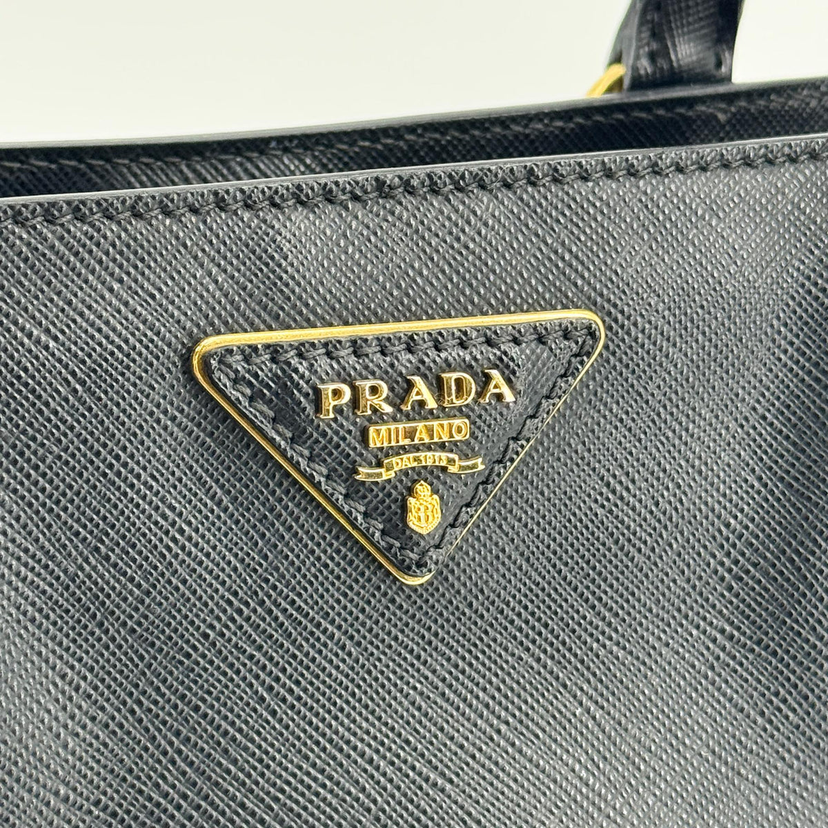 Prada Galleria Double Zip Spazzolato Leather Black Leather Tote Bag Bag (Pre-Owned)