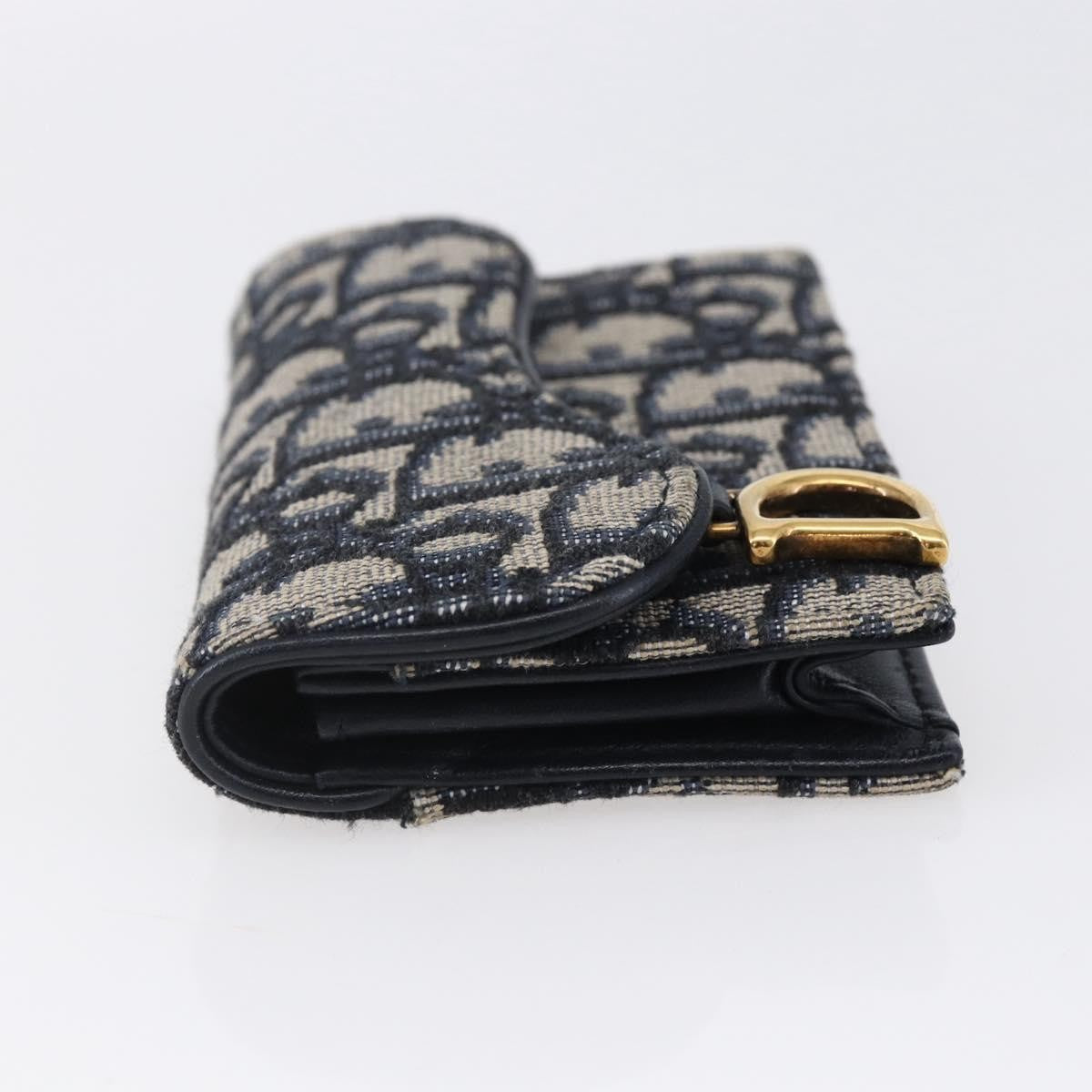 Christian Dior Saddle Card Case Oblique Canvas Navy Canvas Card Holders Accessory (Pre-Owned)