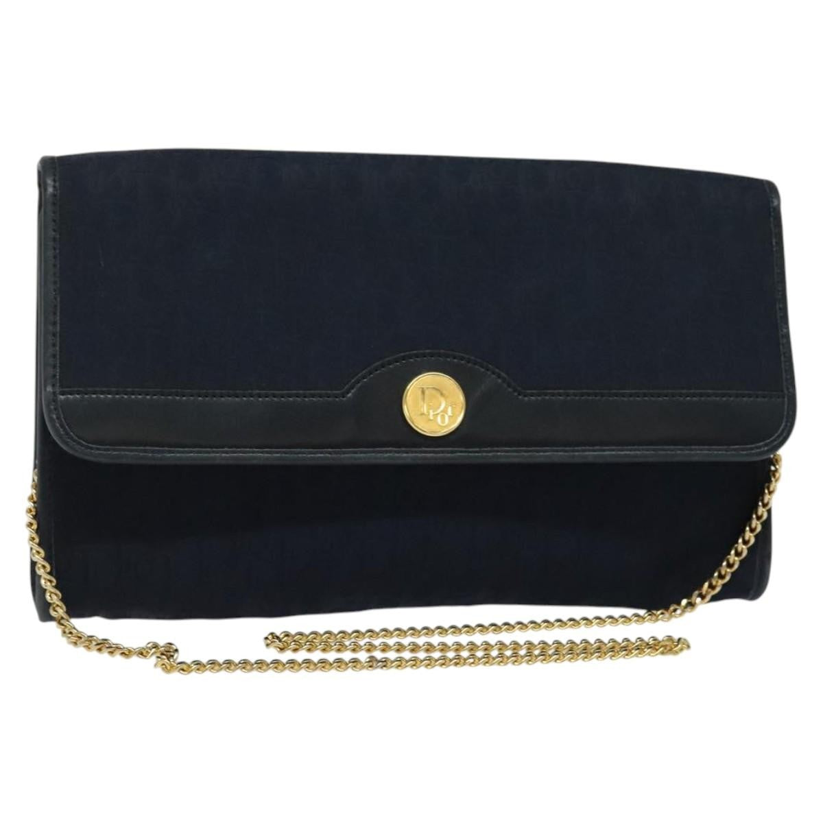 Christian Dior Vintage Chain Flap Diorissimo Canvas Navy Canvas Shoulder Bag Bag (Pre-Owned)