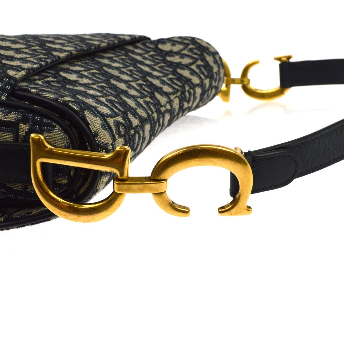 Christian Dior Saddle Handbag With Strap Oblique Canvas Navy Canvas Handbag (Pre-Owned)