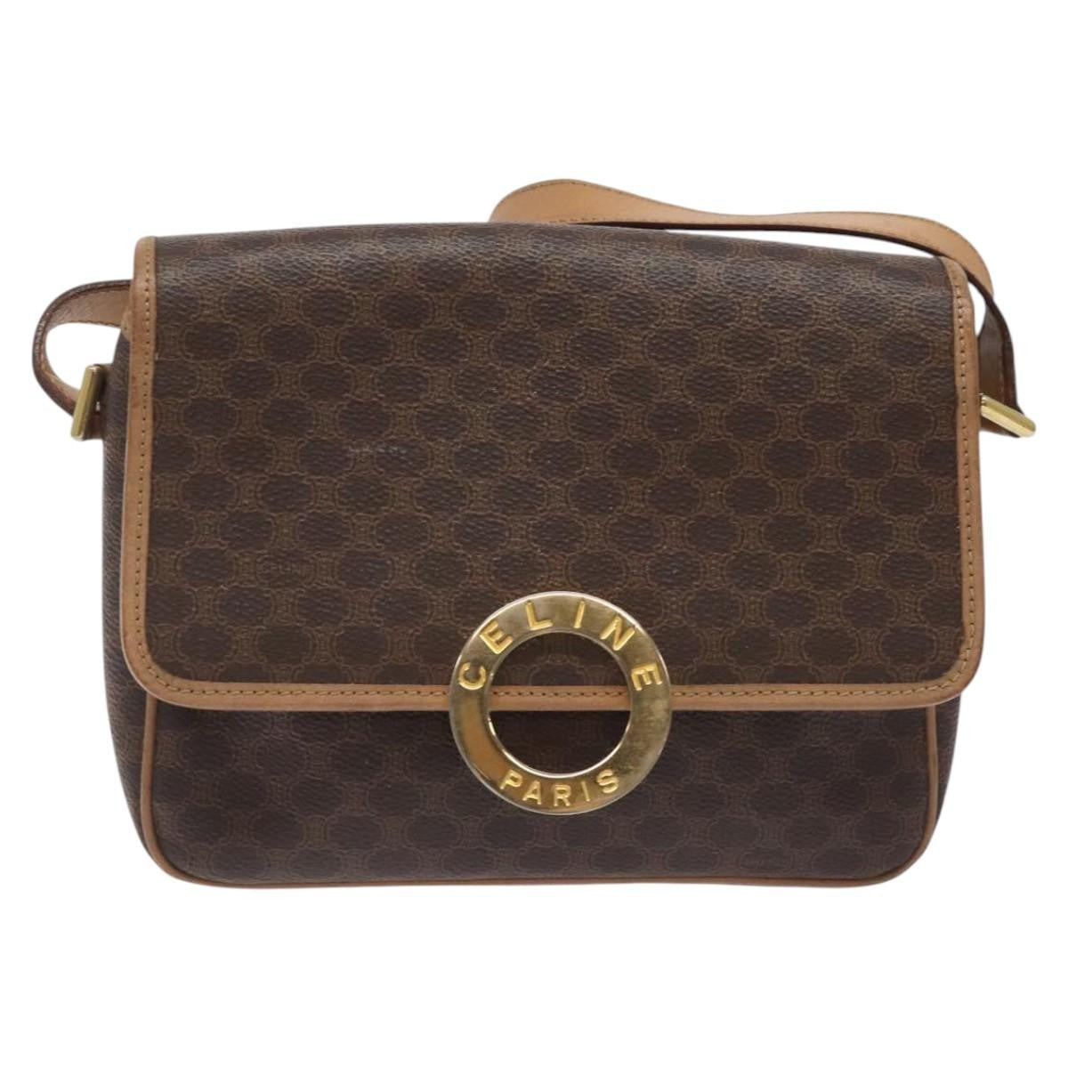 Celine Vintage Macadam Circle Logo Canvas And Leather Brown Canvas Shoulder Bag Bag (Pre-Owned)