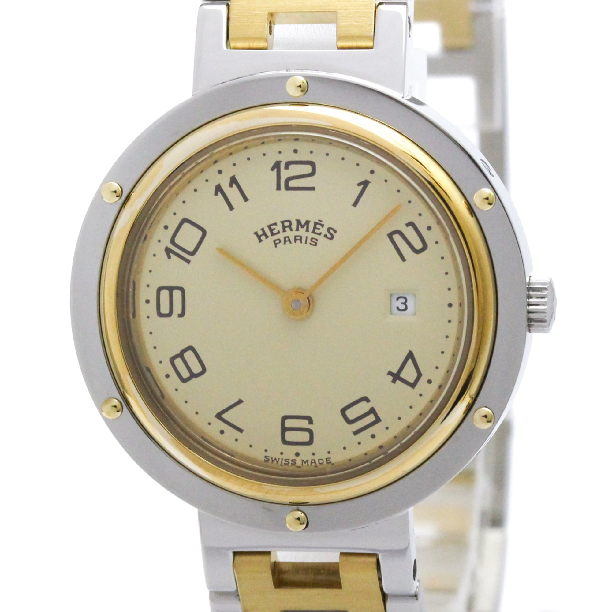Hermes Clipper Quartz Stainless Steel With Plated Metal Watch (Pre-Owned)