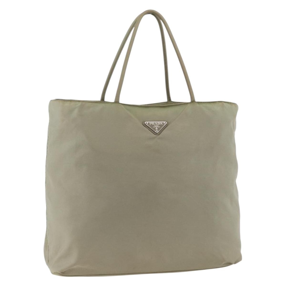 Prada Vintage Tote Tessuto Beige Nylon Tote Bag Bag (Pre-Owned)