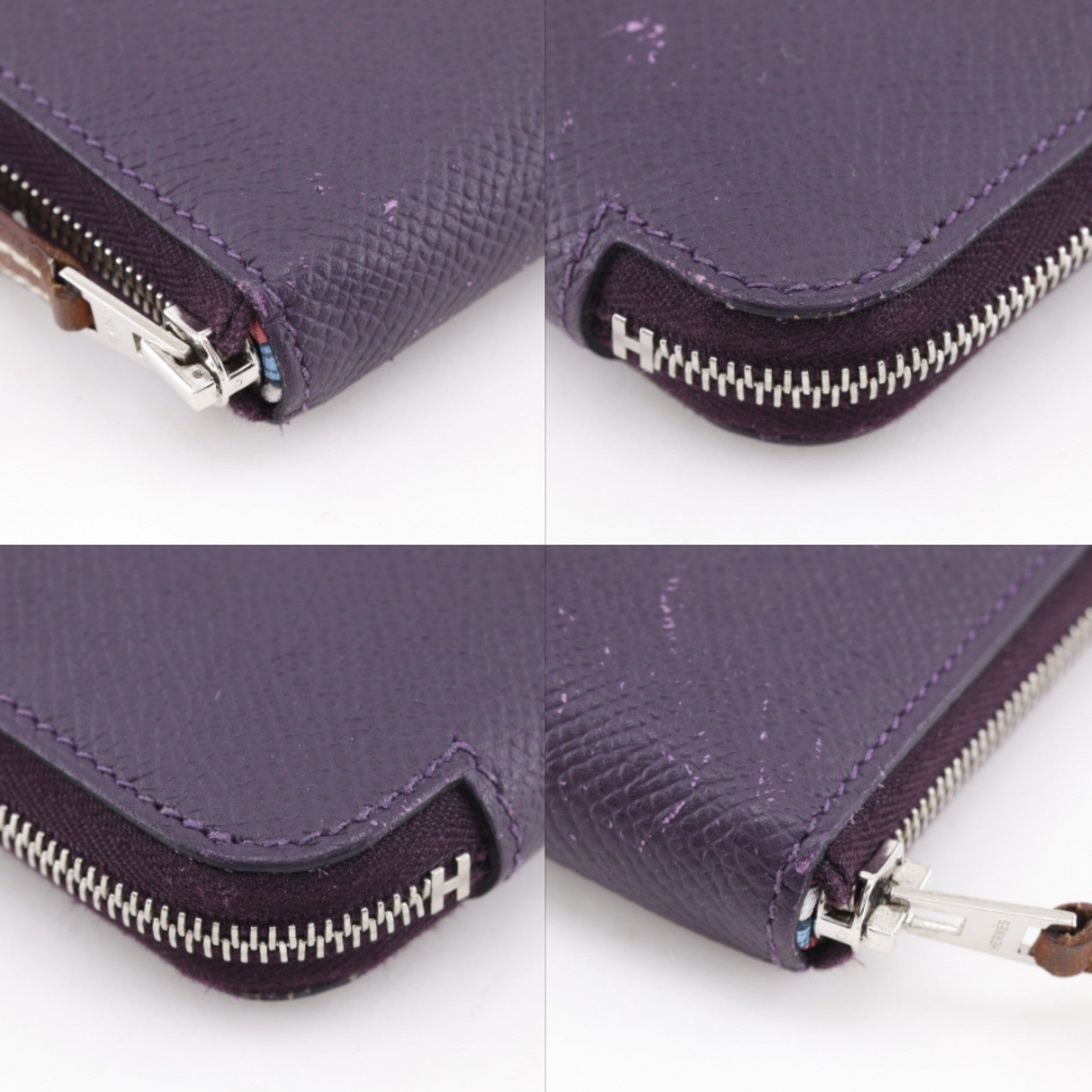Hermes Azap Zip Around Epsom Purple Leather Wallets Accessory (Pre-Owned)