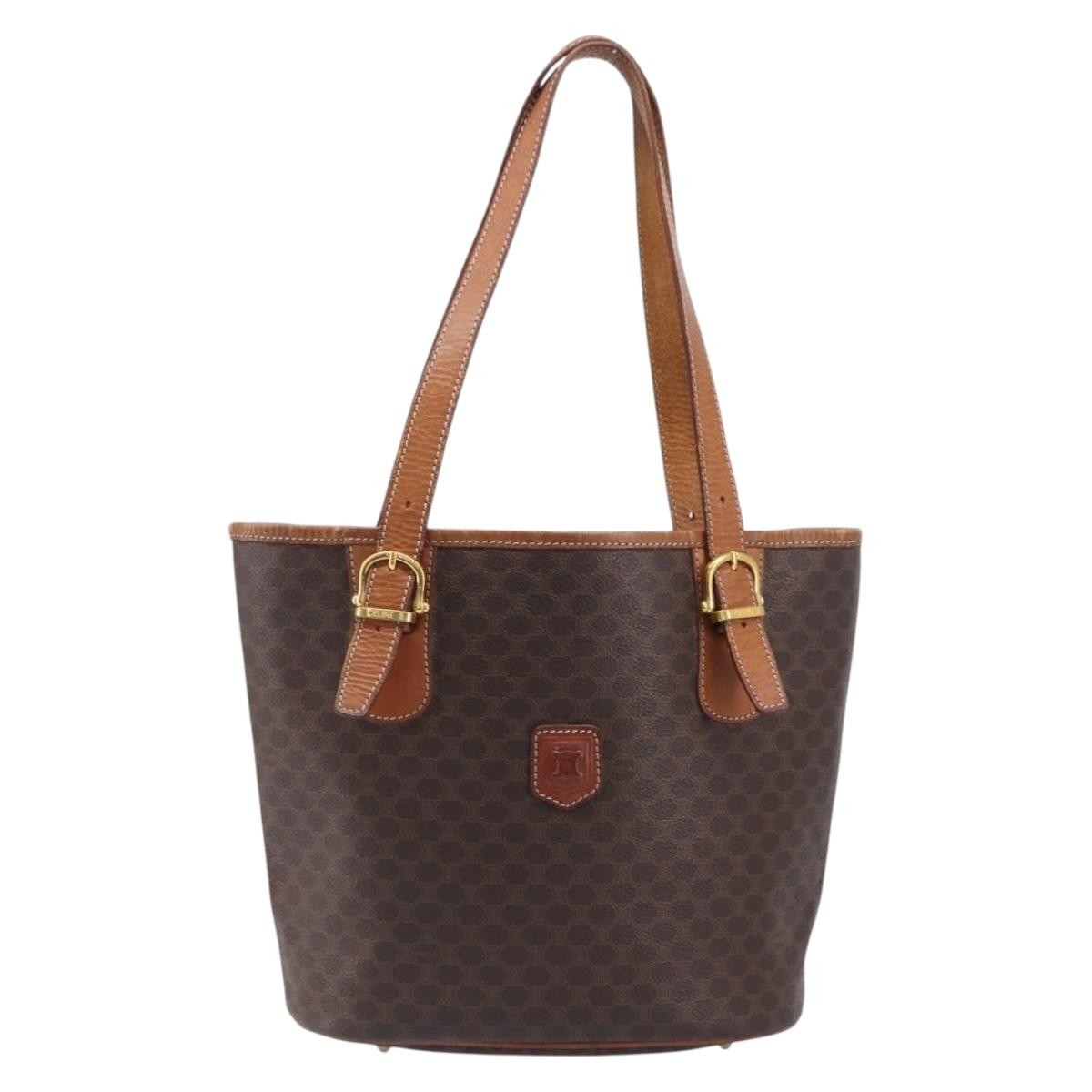 Celine Vintage Macadam Shopper Coated Canvas Brown Canvas Tote Bag Bag (Pre-Owned)
