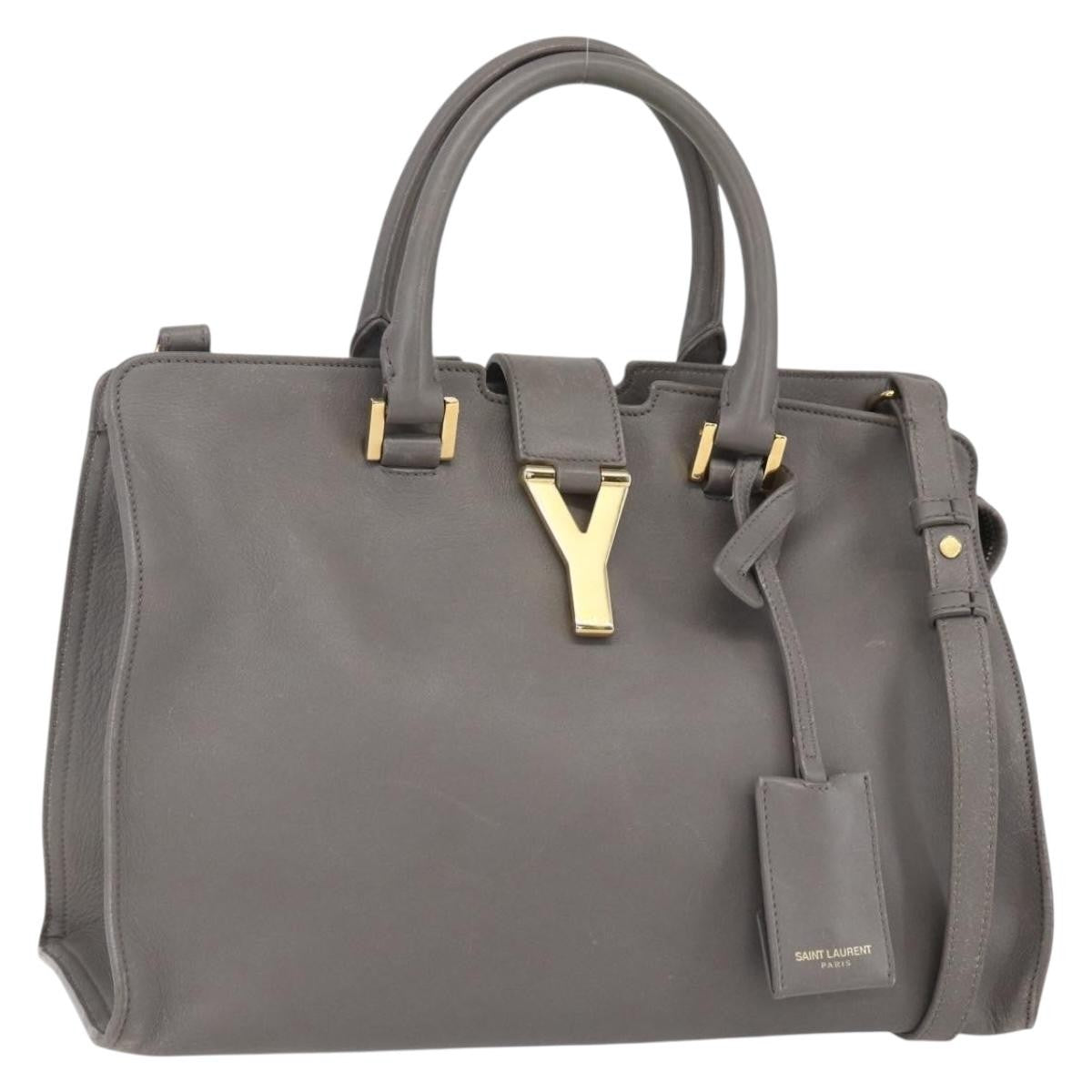 Saint Laurent Classic Y Cabas Leather Gray Leather Tote Bag Bag (Pre-Owned)