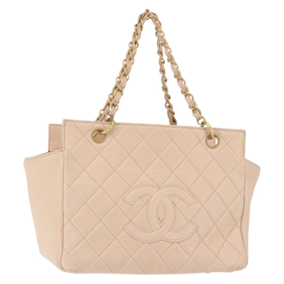 Chanel Petite Timeless Tote Quilted Calfskin Beige Leather Bag (Pre-Owned)