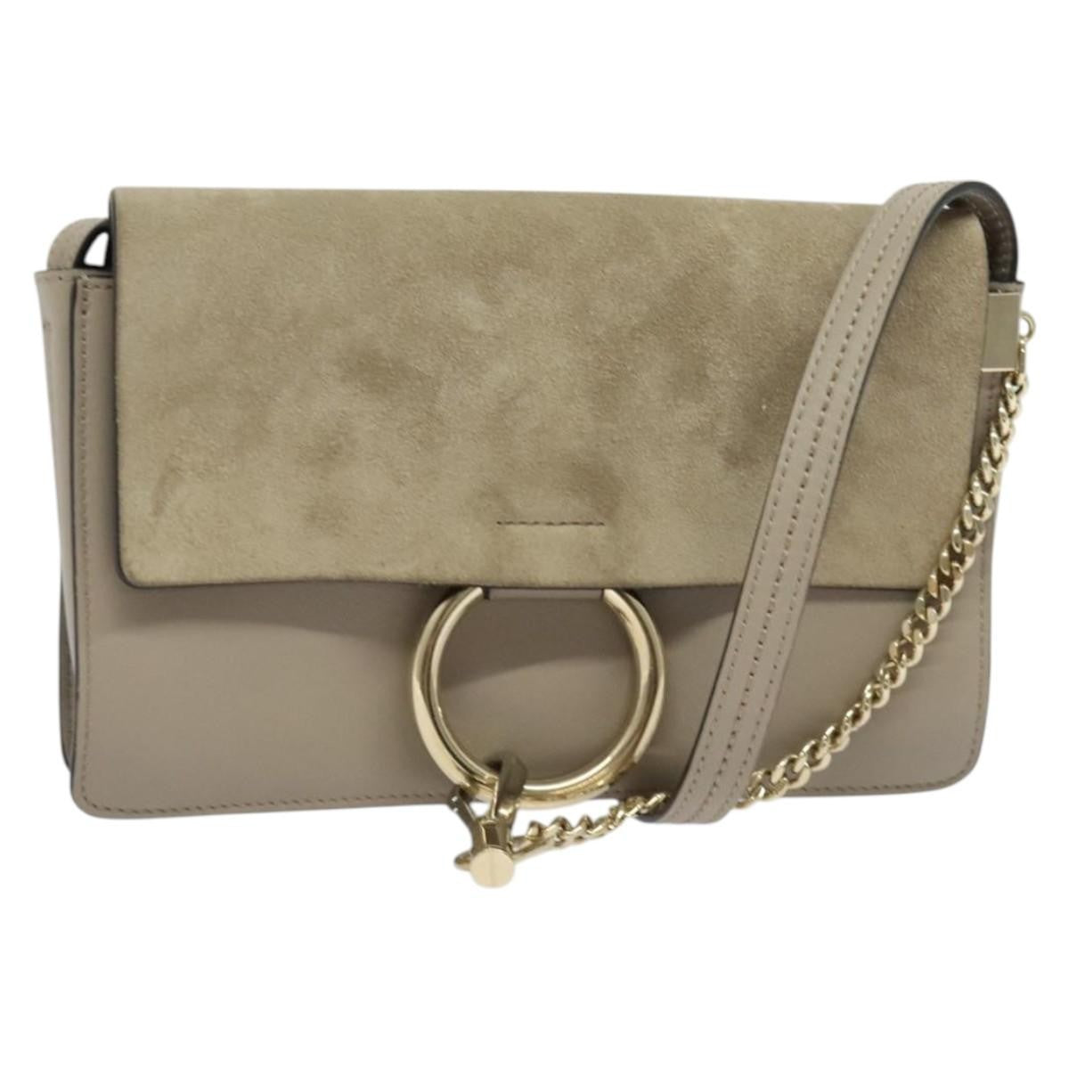 Chloe Faye Leather And Suede Gray Leather Shoulder Bag Bag (Pre-Owned)