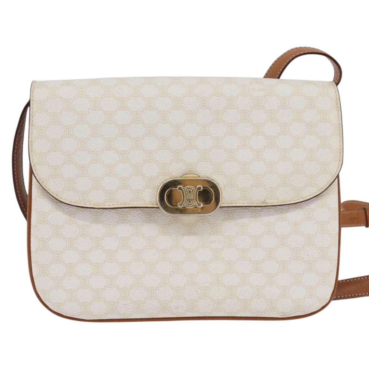 Celine Macadam Shoulder Pvc Leather White Canvas Bag (Pre-Owned)