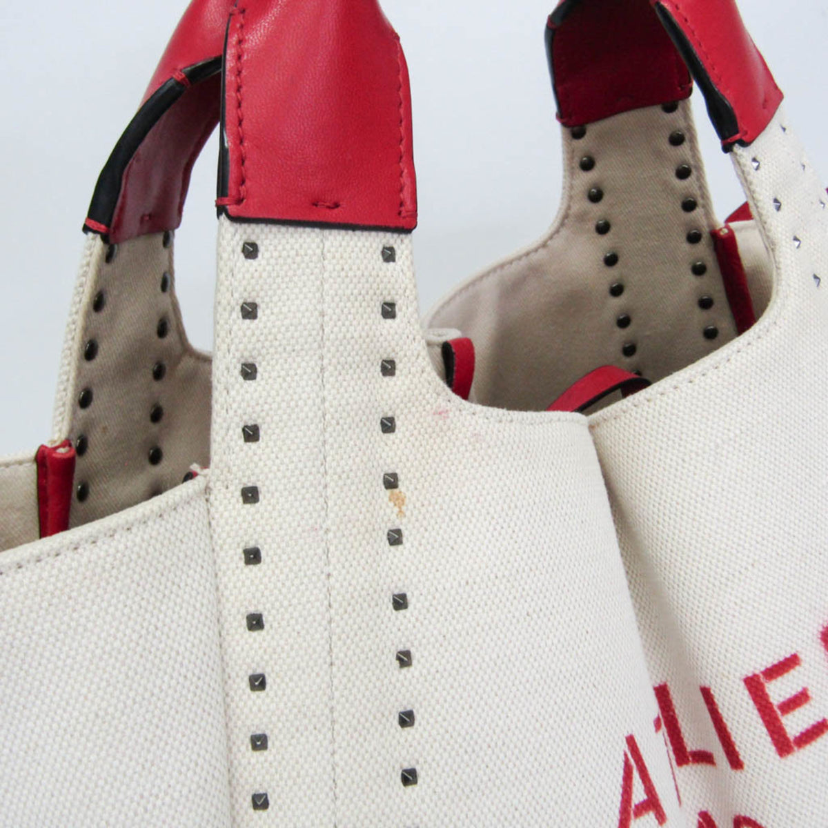 Valentino Garavani Atelier 01 Studded Canvas Red Canvas Tote Bag Bag (Pre-Owned)