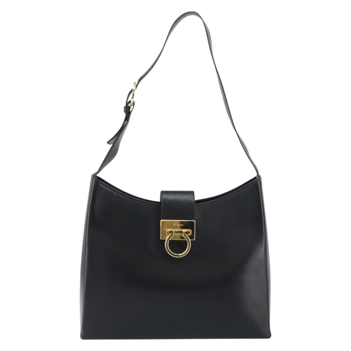 Salvatore Ferragamo Gancio Flap Hobo Leather Black Leather Shoulder Bag Bag (Pre-Owned)
