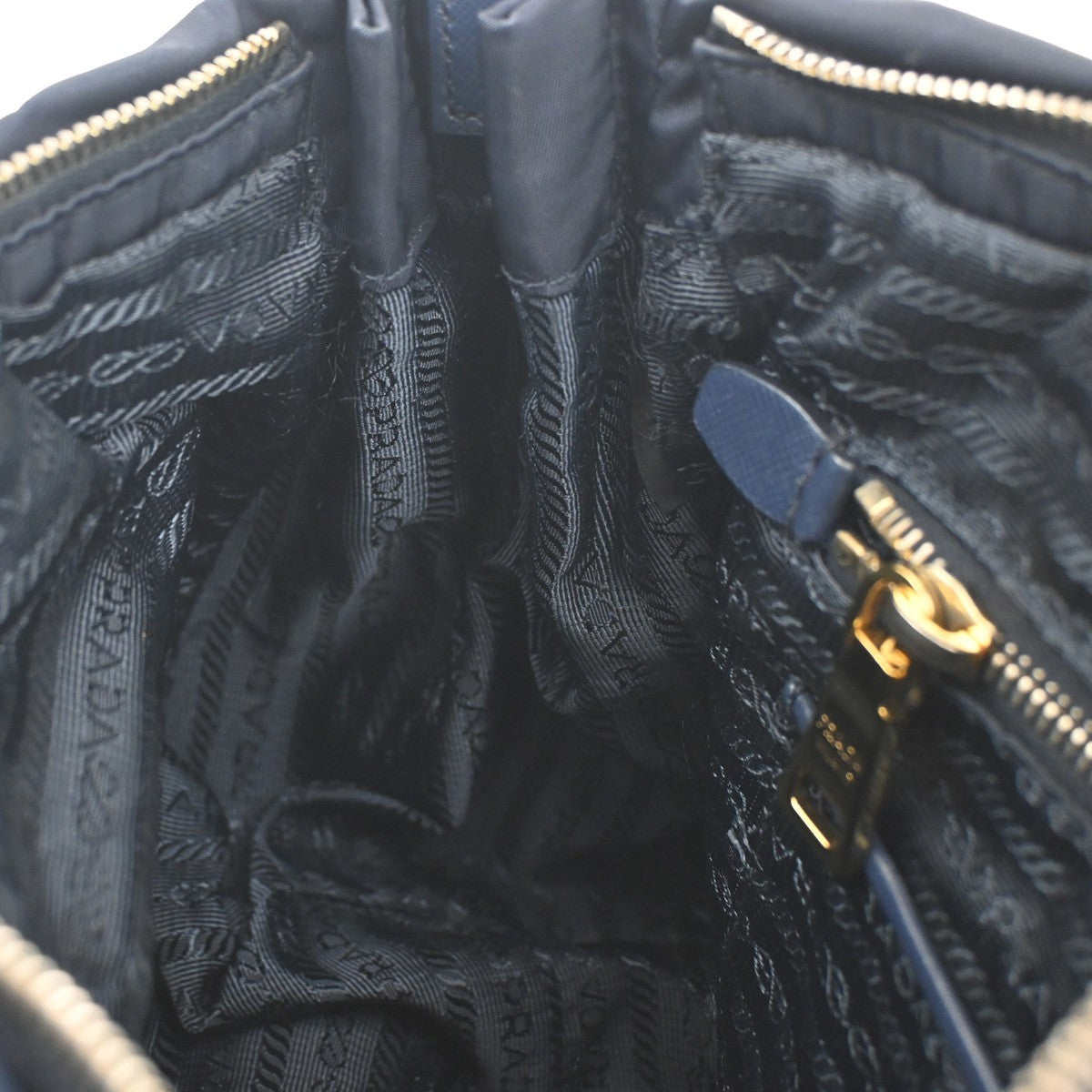 Prada Zip Convertible Shopping Tote Tessuto With Saffiano Leather Navy Nylon Handbag (Pre-Owned)
