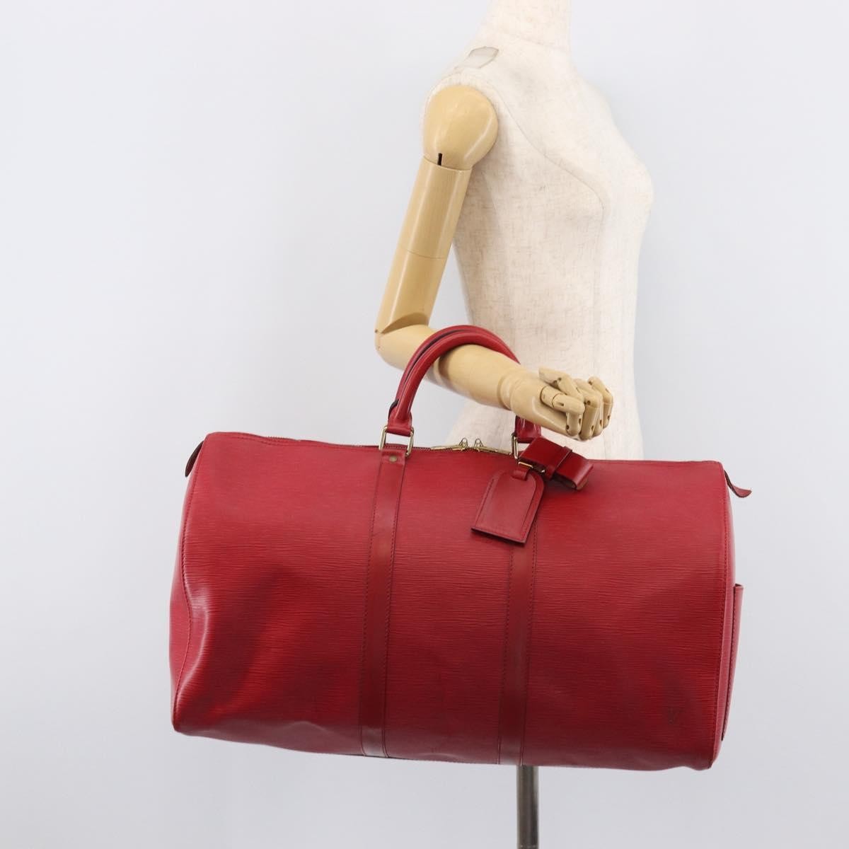 Louis Vuitton Keepall Epi Leather Red Leather Travel Bag Bag (Pre-Owned)