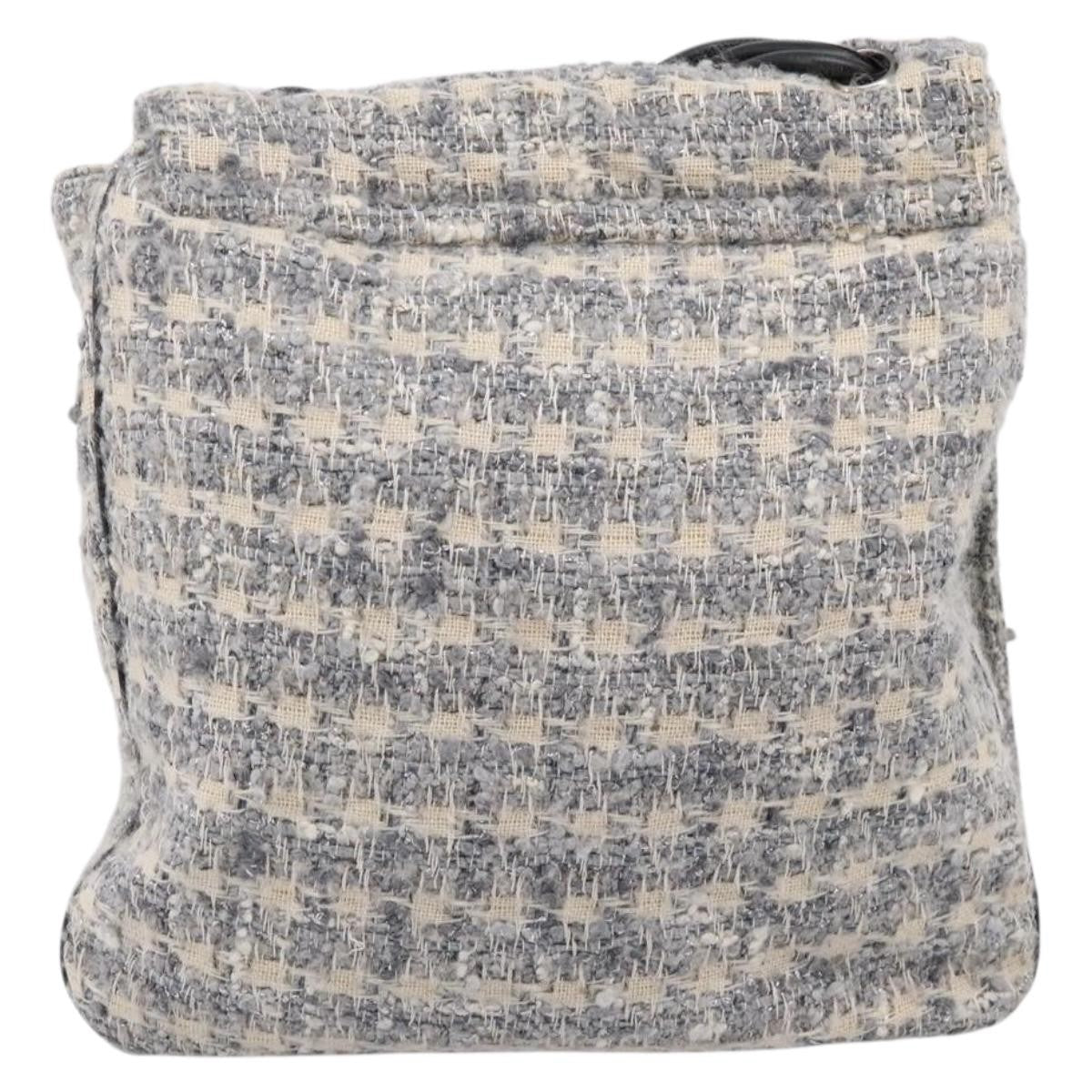 Chanel Camellia Messenger Tweed Gray Canvas Shoulder Bag Bag (Pre-Owned)