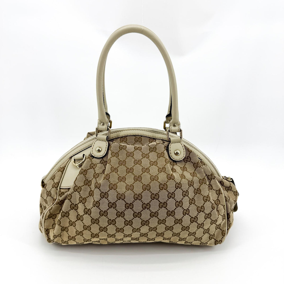Gucci Sukey Boston Gg Canvas Beige Canvas Handbag (Pre-Owned)