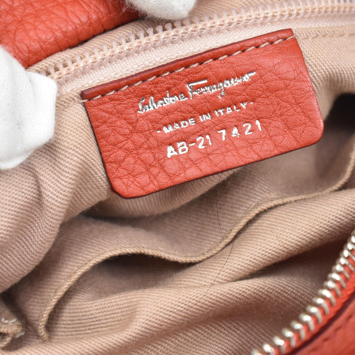 Salvatore Ferragamo Gancini Handle Leather Orange Leather Tote Bag Bag (Pre-Owned)