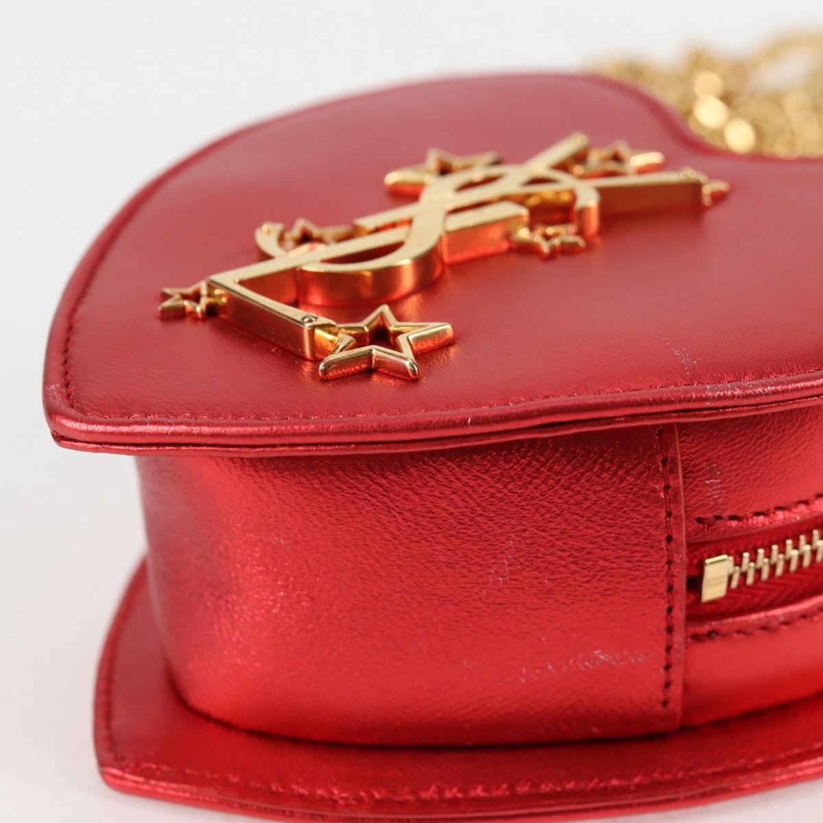 Saint Laurent Love Heart Chain Leather Red Leather Shoulder Bag Bag (Pre-Owned)