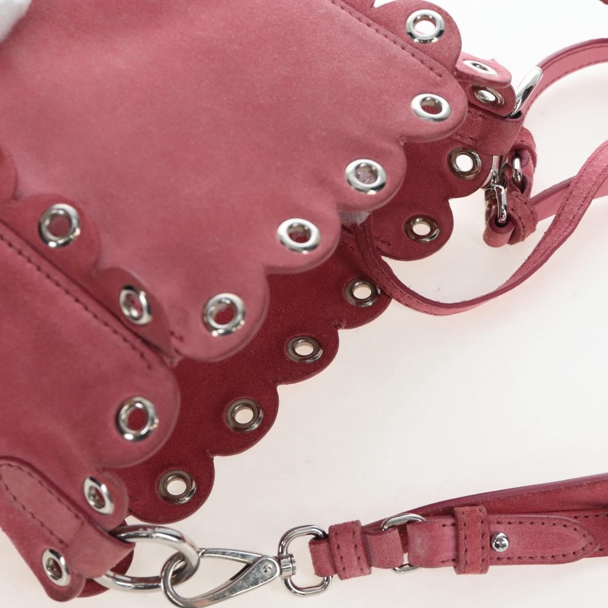 Miu Miu Convertible Bucket Leather With Applique Pink Suede Handbag (Pre-Owned)
