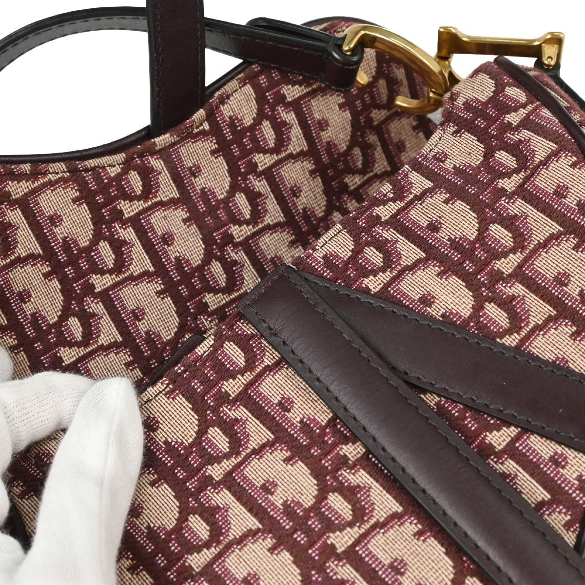 Christian Dior Saddle Logo Embroidered Canvas Burgundy Canvas Handbag (Pre-Owned)