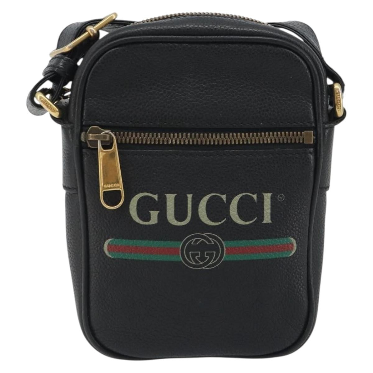 Gucci Logo Zip Messenger Printed Leather Black Leather Clutche & Pouche Bag (Pre-Owned)
