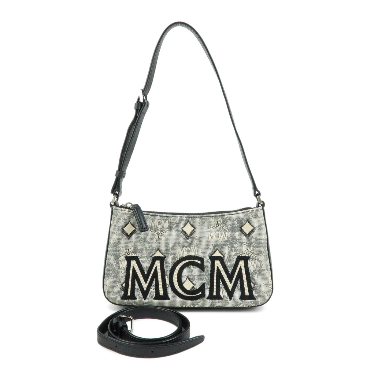 MCM Vintage Vicetos Leather Gray Canvas Shoulder Bag Bag (Pre-Owned)