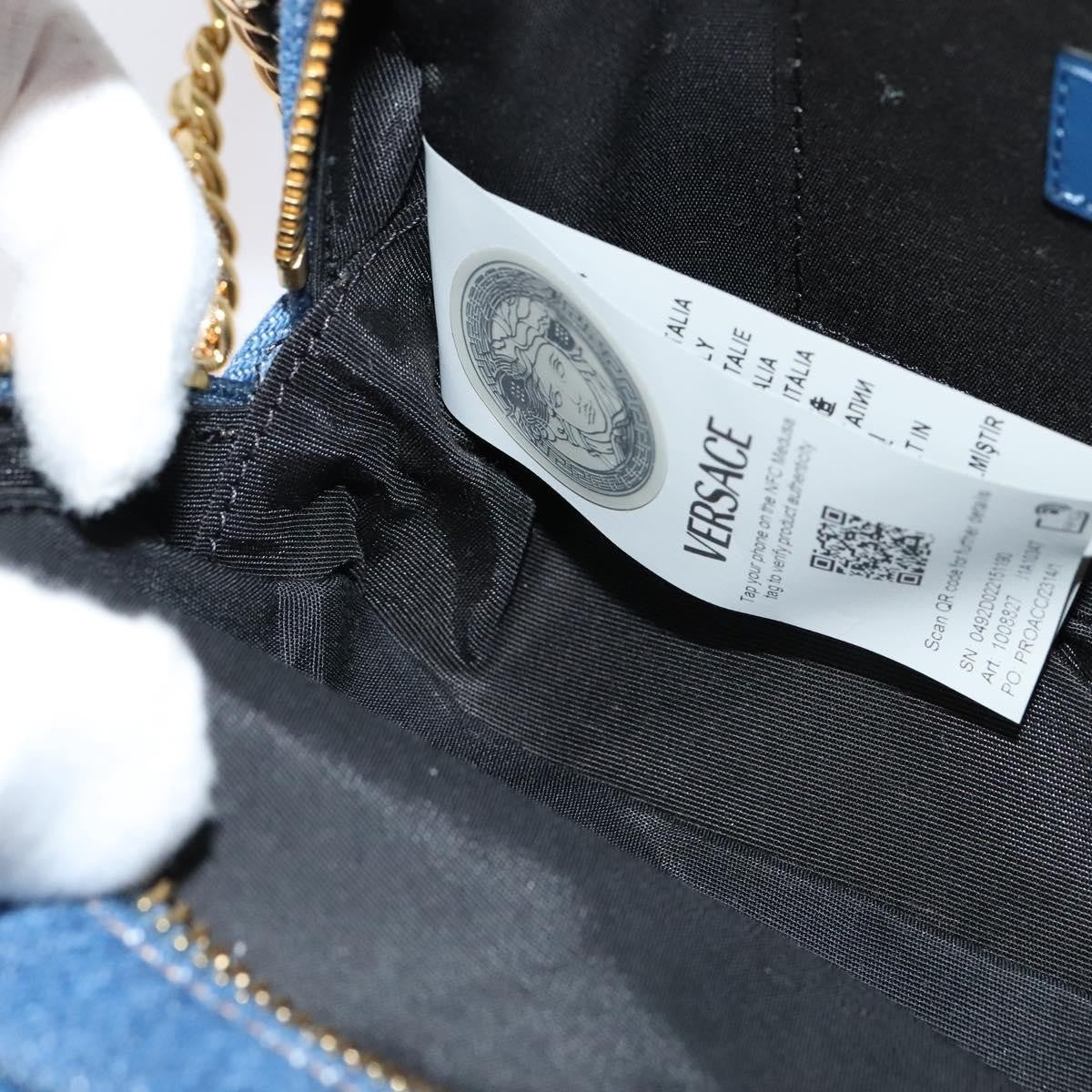 Versace Medusa Icon Front Slip Pocket Camera Quilted Denim Blue Canvas Shoulder Bag Bag (Pre-Owned)