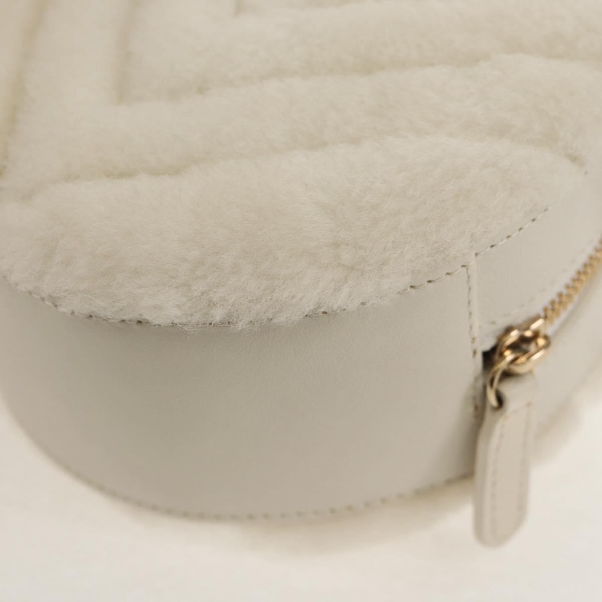Chanel Round Clutch With Chain Chevron Shearling White Faux_Fur Clutche & Pouche Bag (Pre-Owned)