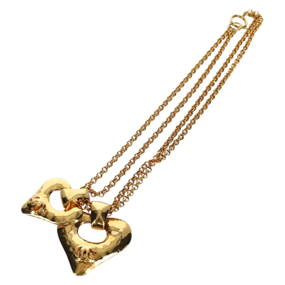 Chanel Vintage Cc Heart Pendant Long Metal Gold Metal Necklace Jewelry (Pre-Owned)