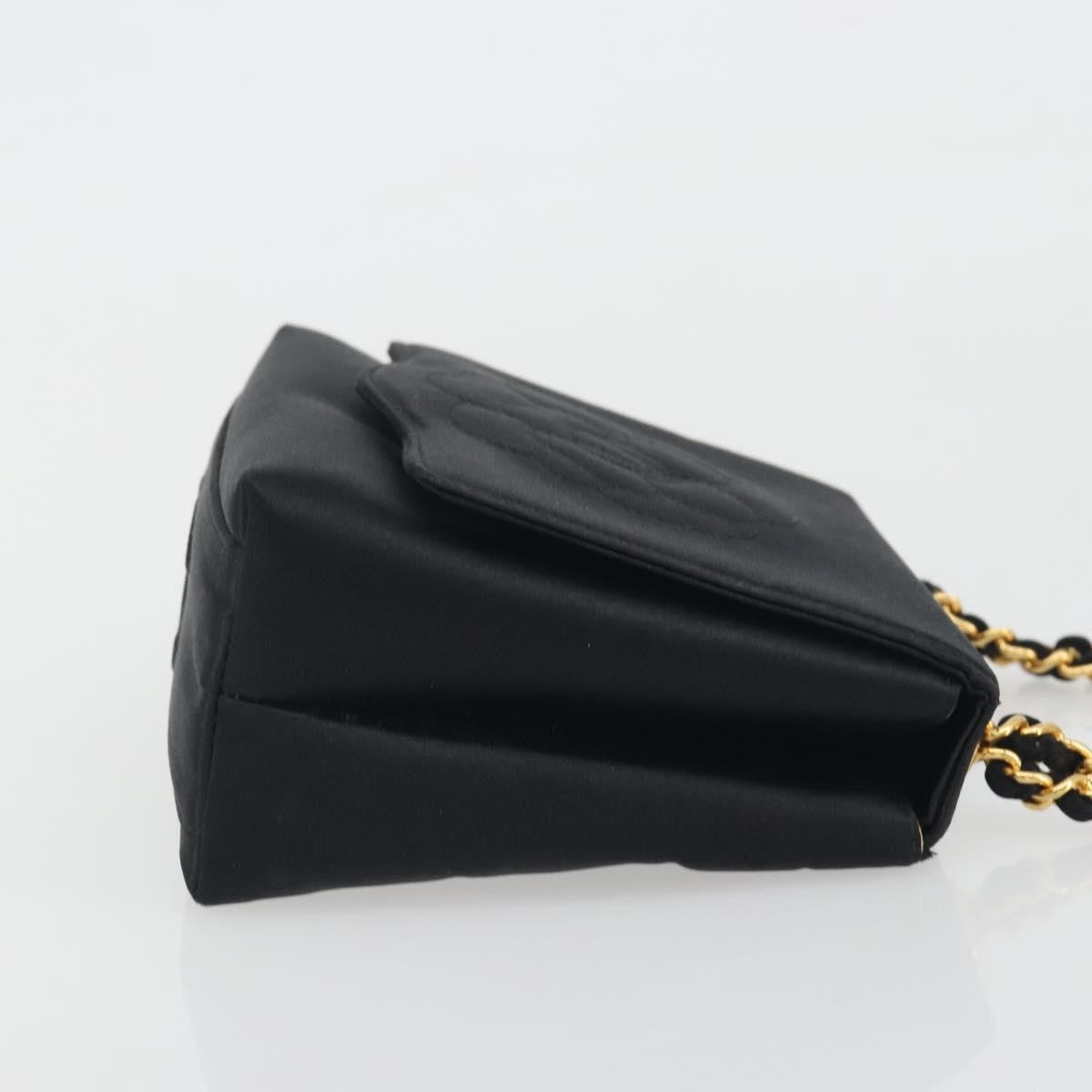Chanel Vintage Camellia Flap Satin Black Satin Handbag (Pre-Owned)