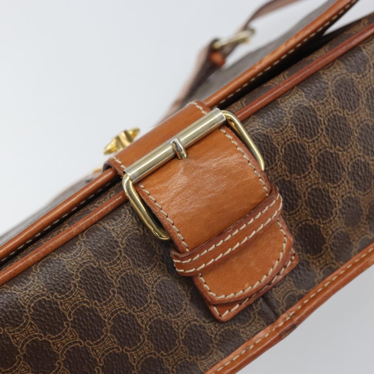 Celine Vintage Macadam Canvas And Leather Brown Canvas Shoulder Bag Bag (Pre-Owned)