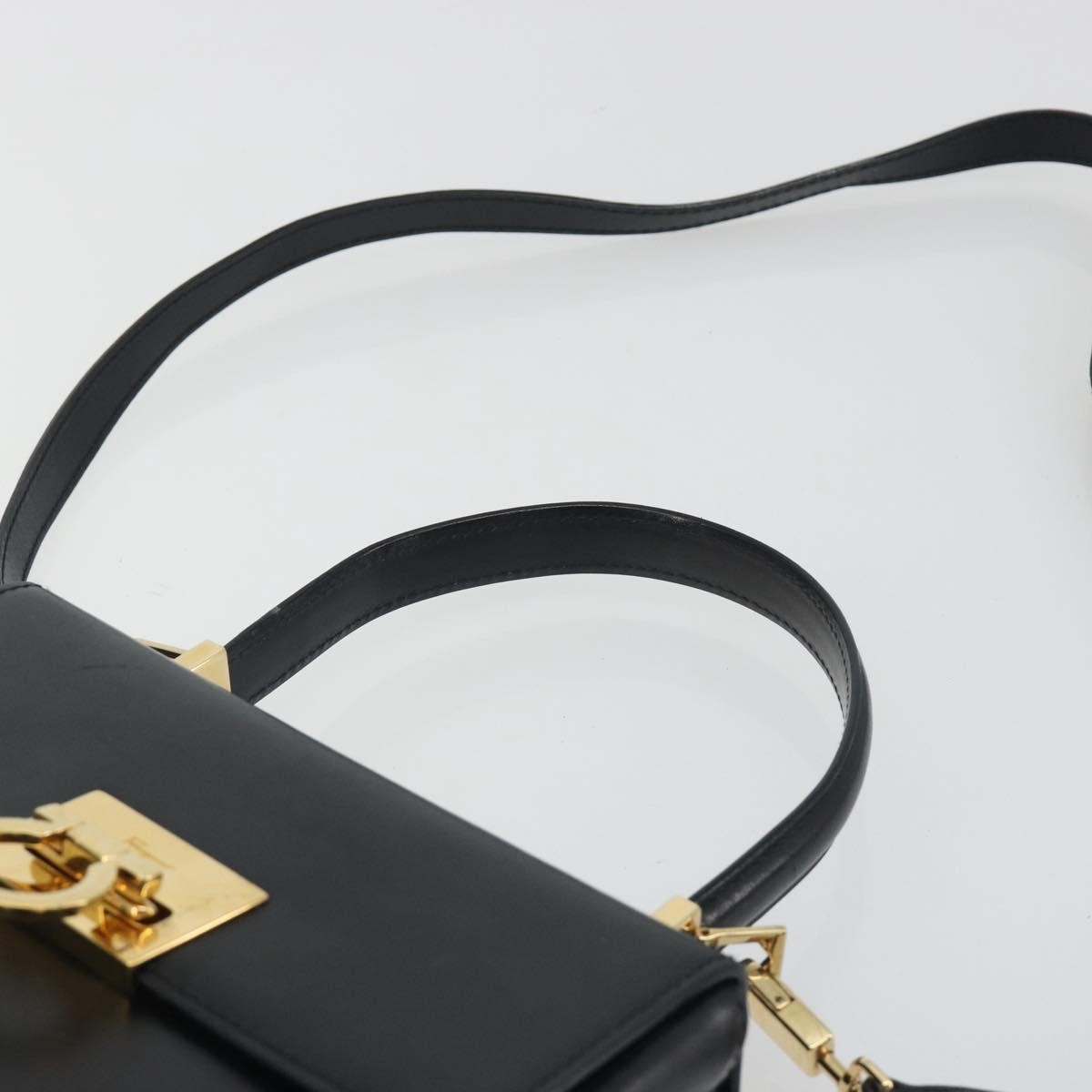 Salvatore Ferragamo Gancini Convertible Top Handle Leather Black Leather Handbag (Pre-Owned)