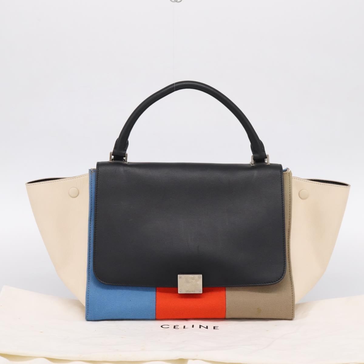 Celine Tricolor Trapeze Leather Beige Wool Handbag (Pre-Owned)