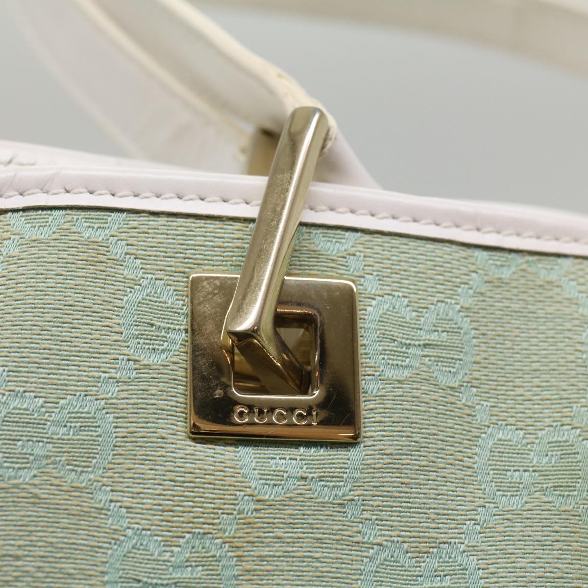 Gucci Vintage Bucket Shopping Tote Gg Canvas And Leather Blue Canvas Tote Bag Bag (Pre-Owned)