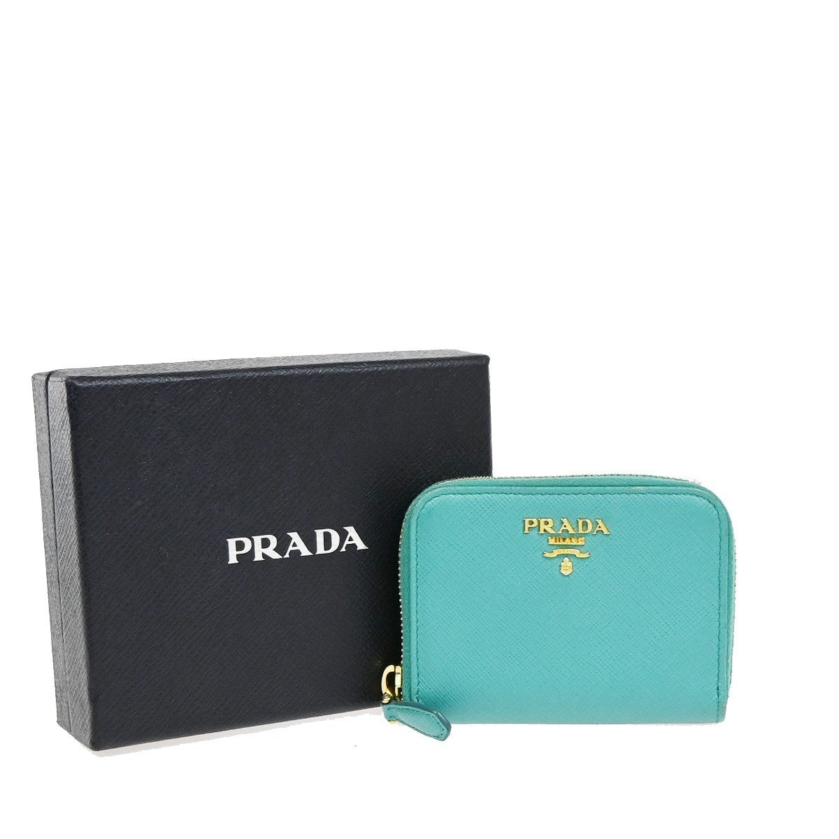 Prada Zip Around Saffiano Leather Blue Leather Wallets Accessory (Pre-Owned)