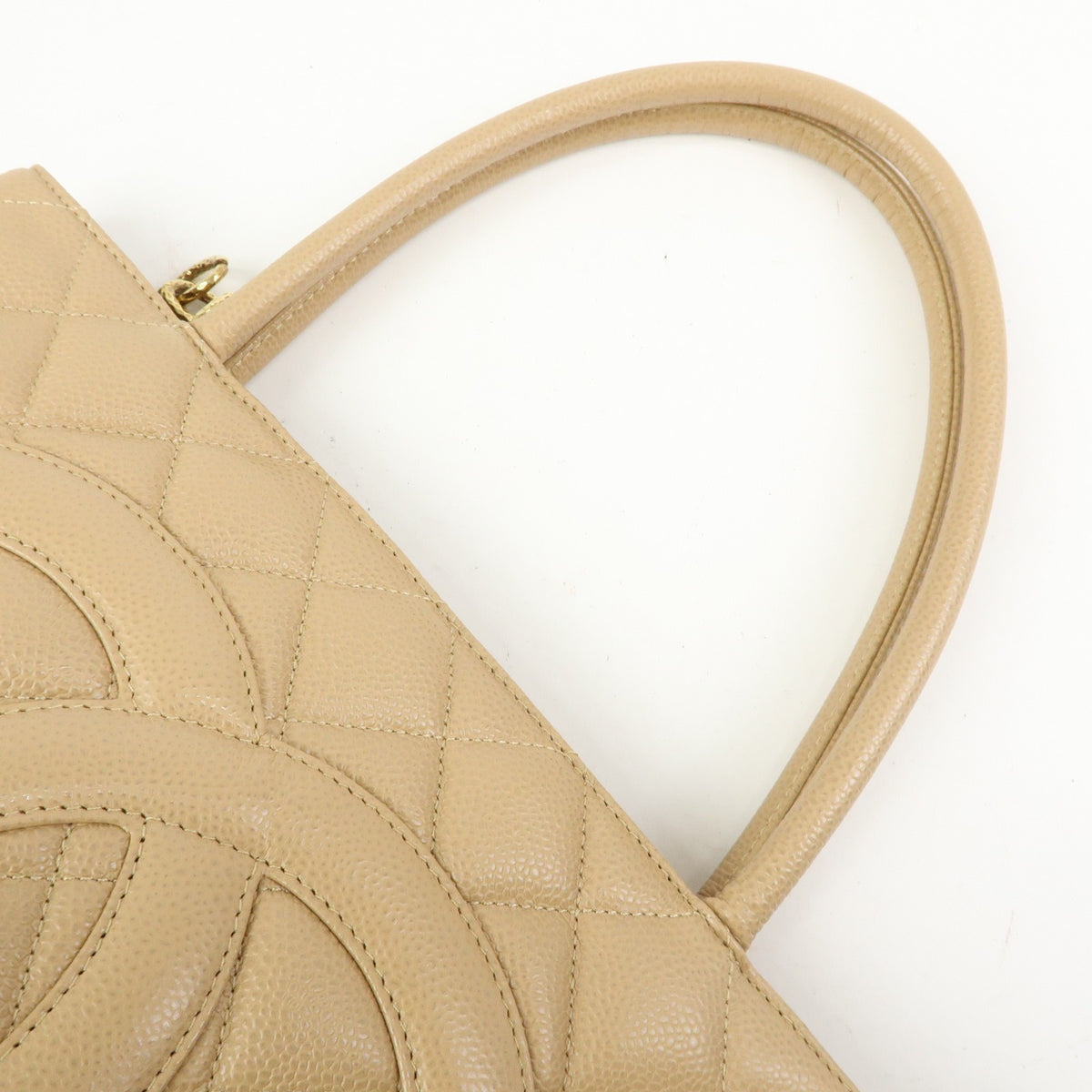 Chanel Medallion Quilted Lambskin Beige Calfskin Tote Bag Bag (Pre-Owned)