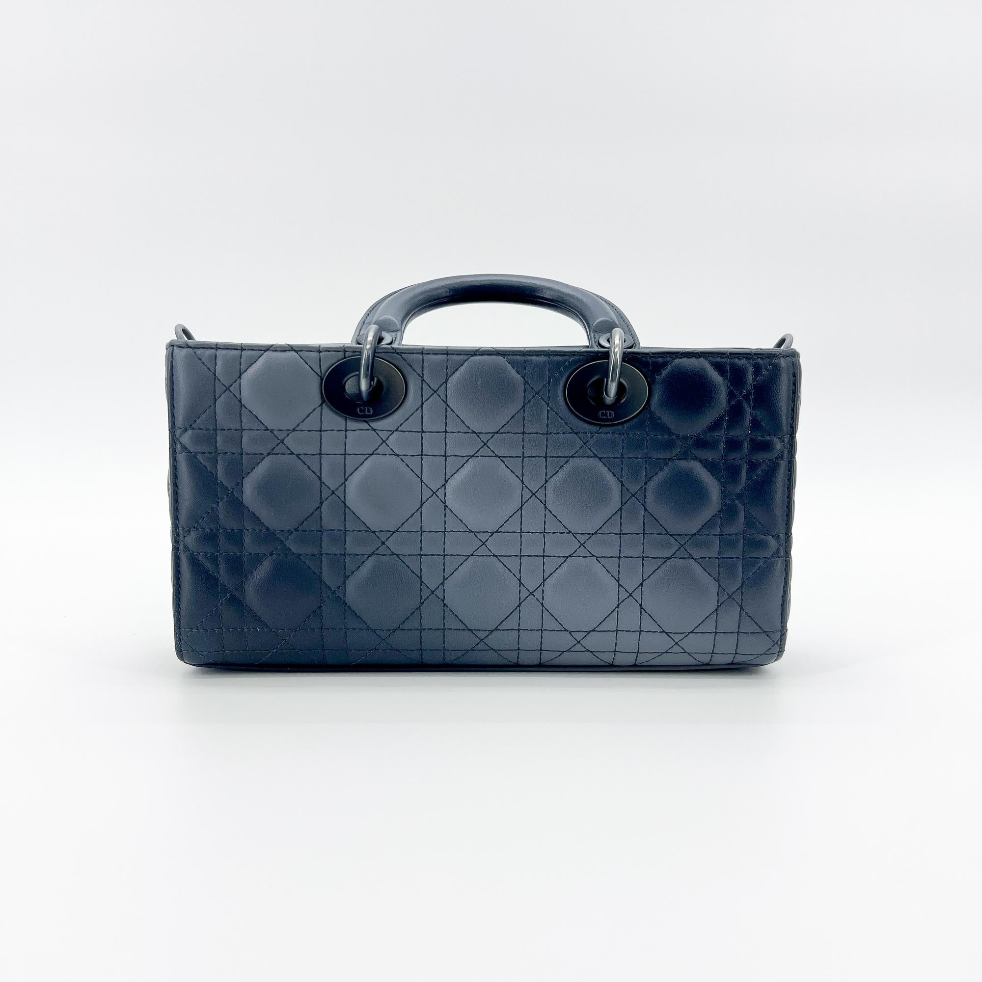 Christian Dior Lady D-Joy Cannage Quilt Lambskin Navy Leather Handbag (Pre-Owned)